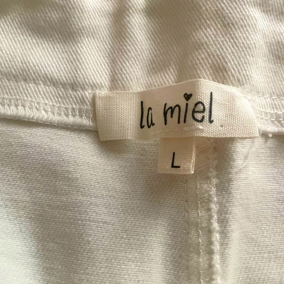 LA MIEL Junior Large, Crisp Summer Vacation Cream Wide-leg Button Tab Boho Pants - Picture 4 of 10